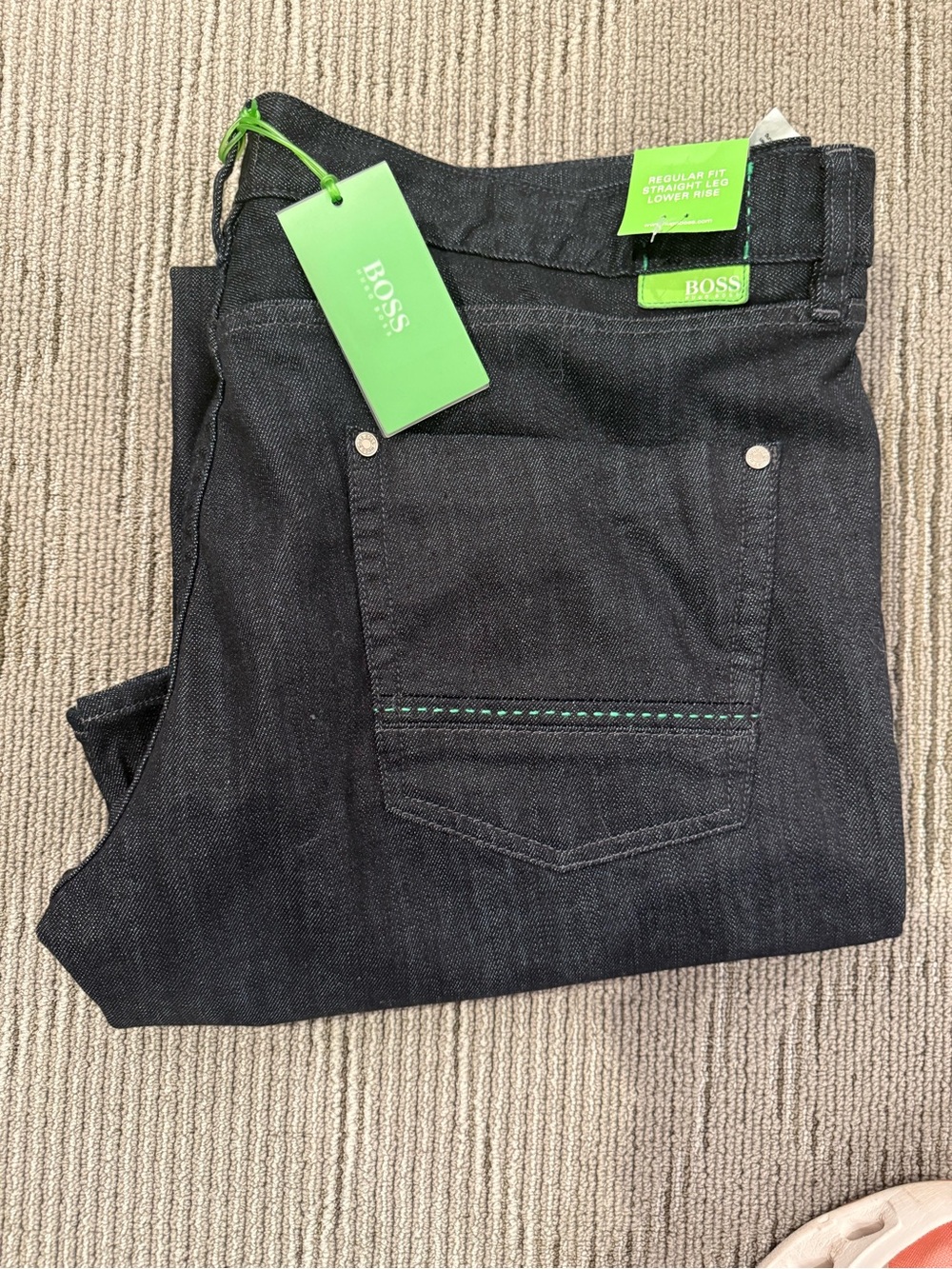 Hugo Boss Dark Blue Straight Jeans with Button Fly